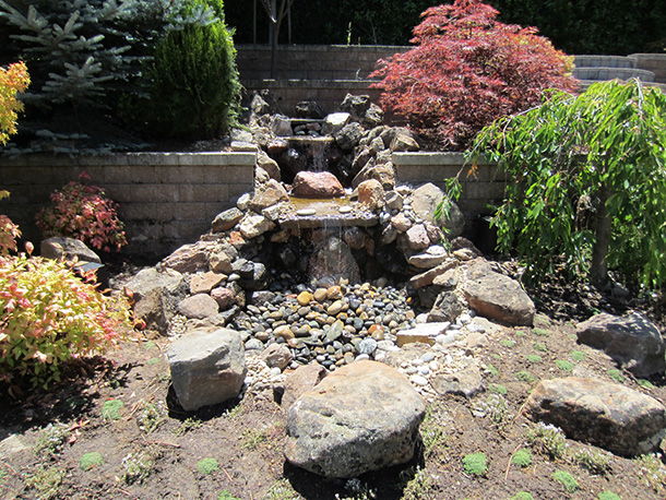 Los Altos Pondless Waterfall with Large Landscaped Back Yard